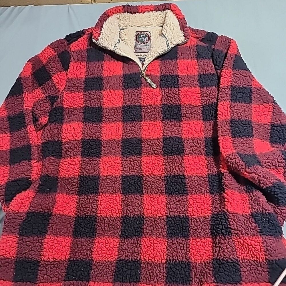 Cabin Fever by Ramatex Sherpa Pullover Red Black Plaid Fleece Mens 2XL